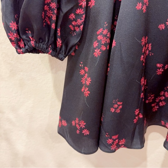 Keepsake Infinity Long Sleeve Satin Mini Dress Black with Pomegranate Ditsy Size - Picture 10 of 14
